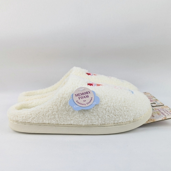 Slipper Strawberry Cosmopolitan Embroider Fleece Memory Foam Slip On L(9/10) NWT - Picture 4 of 14